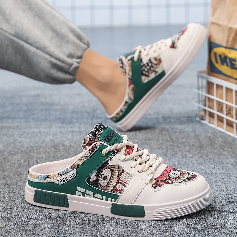 

New Mens Slippers Summer Baotou Slippers Fashion Flat Bottom Casual Shoes for Man High End Designer Half Slipper Zapatos Hombre