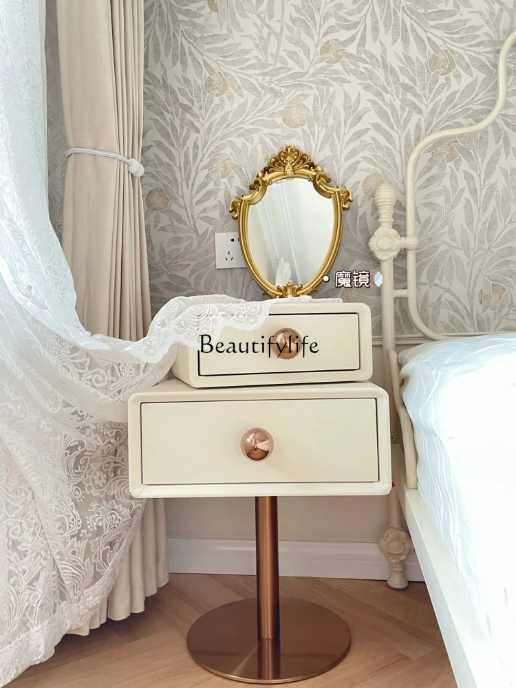 Cream wind rotating bedside table small apartment French light luxury wabi sand wind sugar cube bedroom bedside table