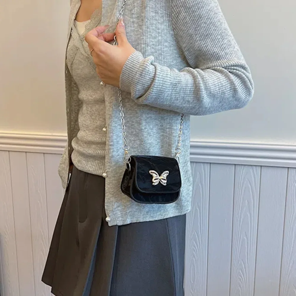

Solid Color Mini Crossbody Bag Butterfly Alloy Lipstick Handbag Korean Style Three-dimensional Flap Chain Shoulder Bags Daily