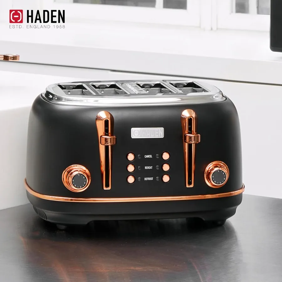 Heritage 4-Scheiben-Toaster mit extra breiten Schlitzen, 1500 Watt, schwarzes Kupfer, Retro-Edelstahl-Design mit selbstzentrierender Funktion