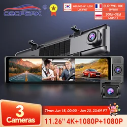 H330 Dash Cam 3 Channel Rearview Mirror Front Inside Rear 4K+1080P+1080P WiFi GPS Dual Lens Car Dvr Camera Infrared Night Vision