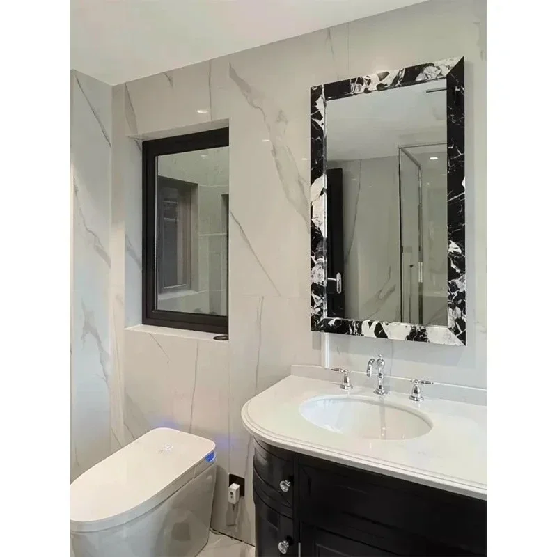 Marble bathroom mirror vanity mirror vanity European entrance black and white customization