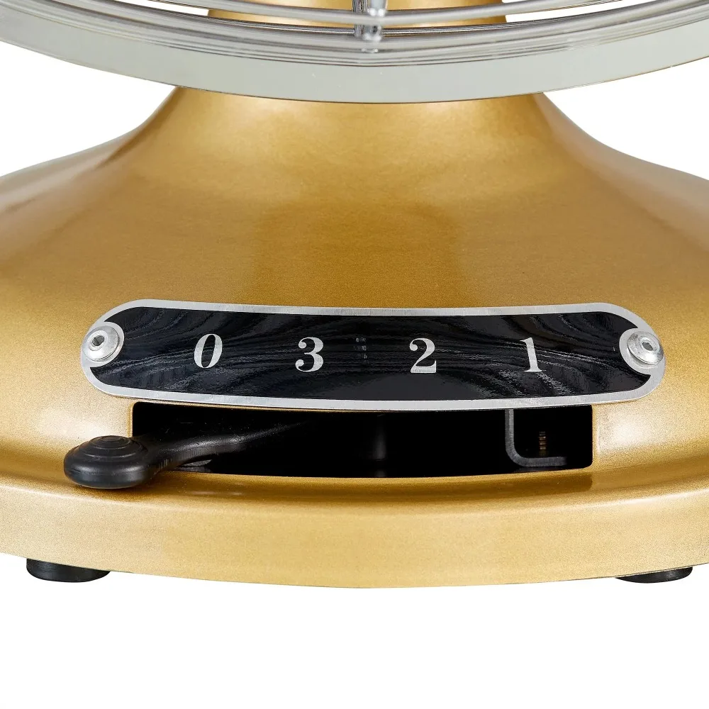 2024 New 12 Inch Retro 3-Speed Metal Tilted-Head Oscillation Table Fan Gold