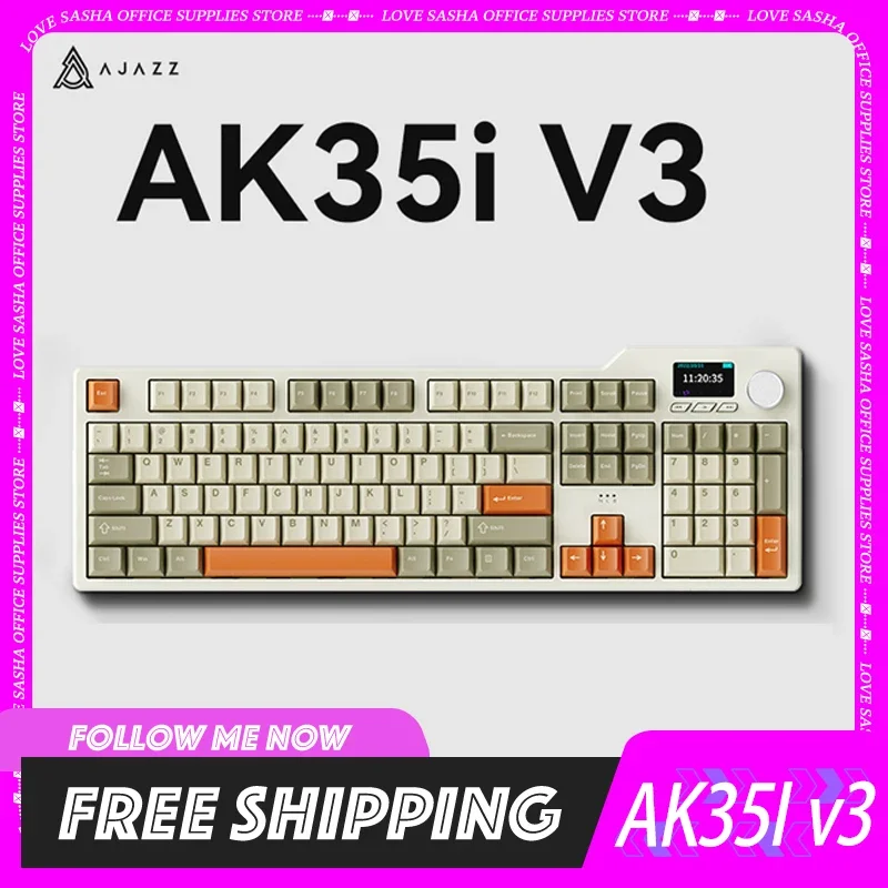 Ajazz Ak35i V3 Mechanical Keyboard Tft 2.4g Wireless Three-Mode Custom TFT Screen Gaming Keyboard For Office Computer Gifts