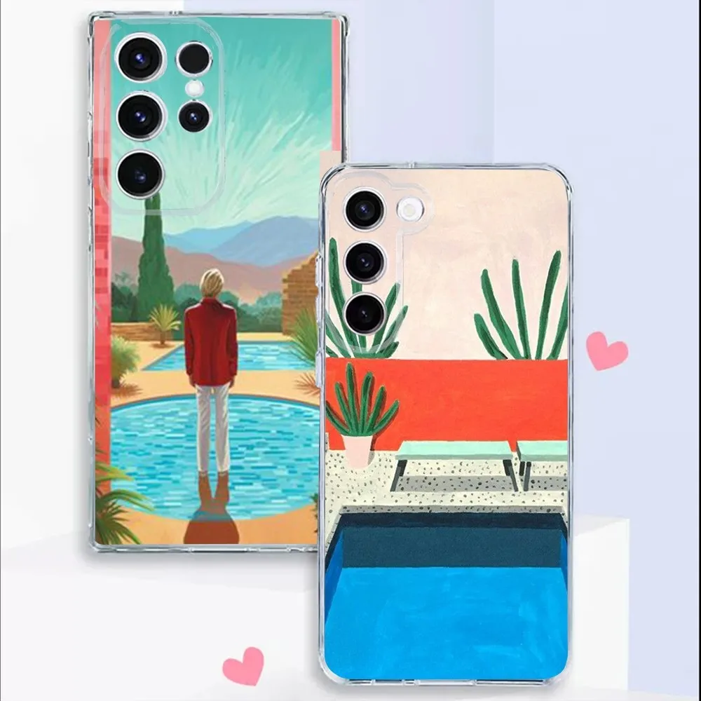 D-David Hockney Painting Art  Phone Case For Samsung S24,22,20,21 FE Ultra S24,23,10,10E,S8,Plus Transparent Phone Shell