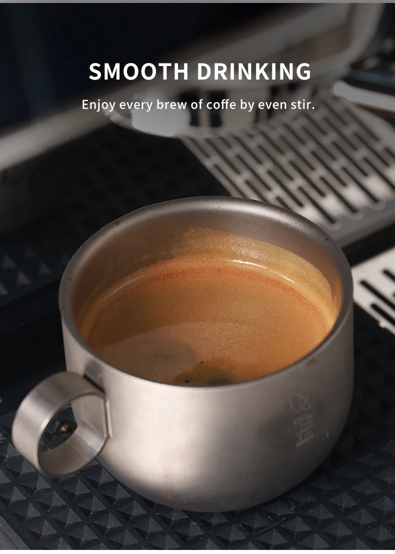 KEITH Kaffeetassen-Set aus reinem Titan, doppelwandiger, verbrühungssicherer Becher mit Untertasse und Löffel, 150 ml, für Zuhause, Camping, Büro, Geschenk Ti3601 – Detail 4