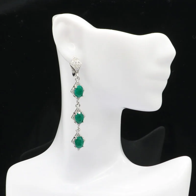 Buy 3 Get 1 Free 65x9mm 7.7g New Designed Long Real Red Ruby Green Emerald Blue Sapphire CZ Women Silver Earrings