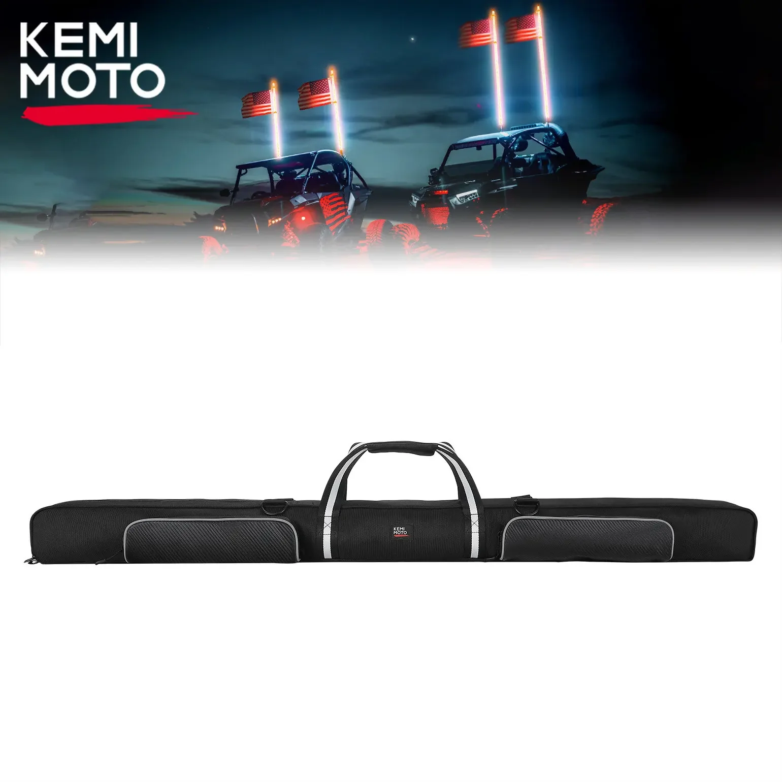 KEMIMOTO UTV Whip Lights Bag 4ft LED Whips Storage Bag For Can-am Maverick X3 Compatible with Polaris RZR 800 1000 XP for Cfmoto