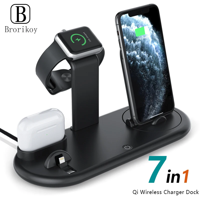 

7 In 1 Wireless Charger Charging Dock Station For Apple Airpods Android Watch Charging For IPhone 11 12 Pro Xiaomi Phone Holder