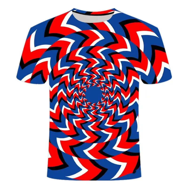 Men Optical Illusion Graphic T Shirts Multi Patterns Spiral Checkerboard Geometric Visual Effect Short Sleeve Tops