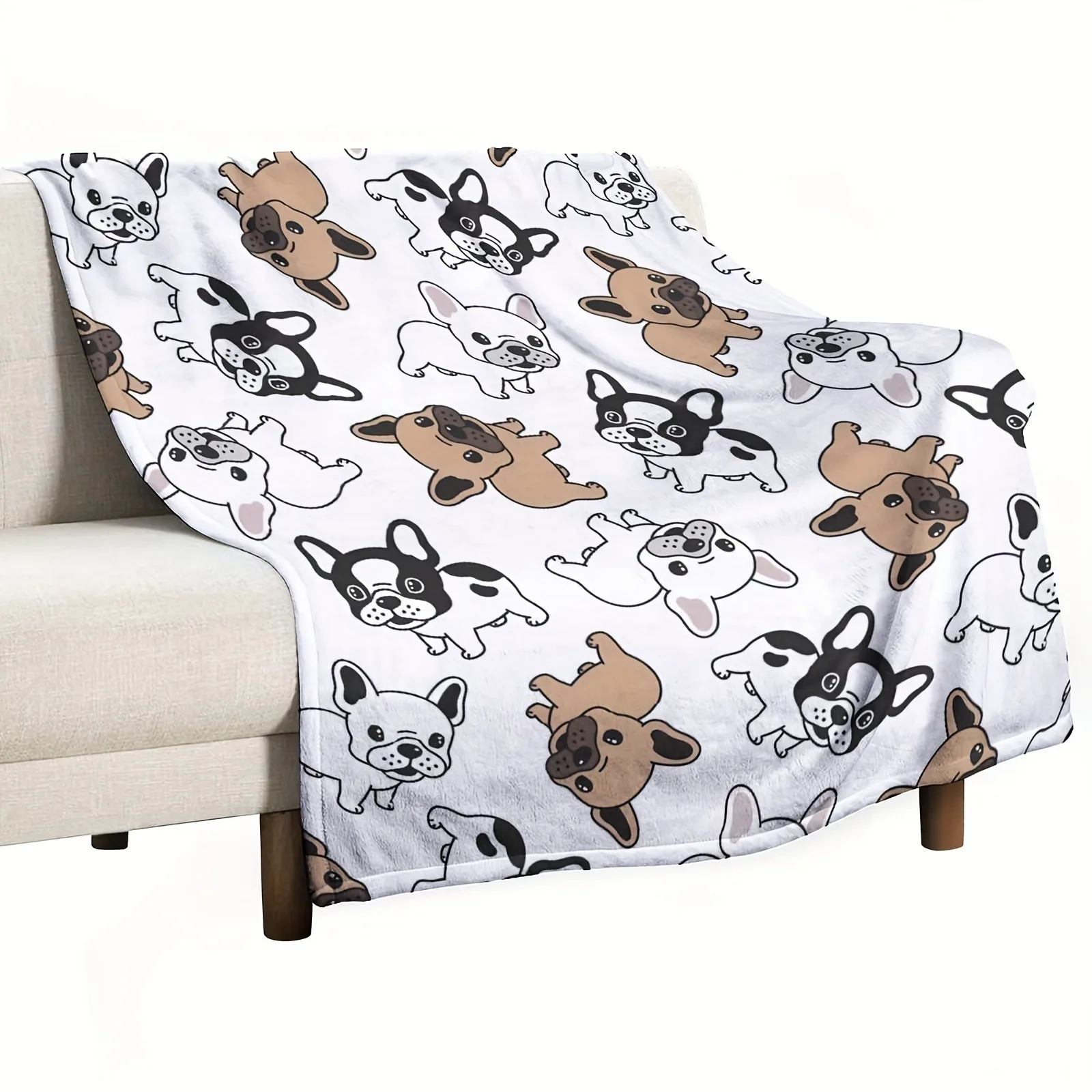 1 Stück Überwurf im zeitgenössischen Stil, digital bedruckt, Flanelldecke mit französischer Bulldogge für Couch, Bett, Sofa, bequeme warme Decken für die ganze Saison