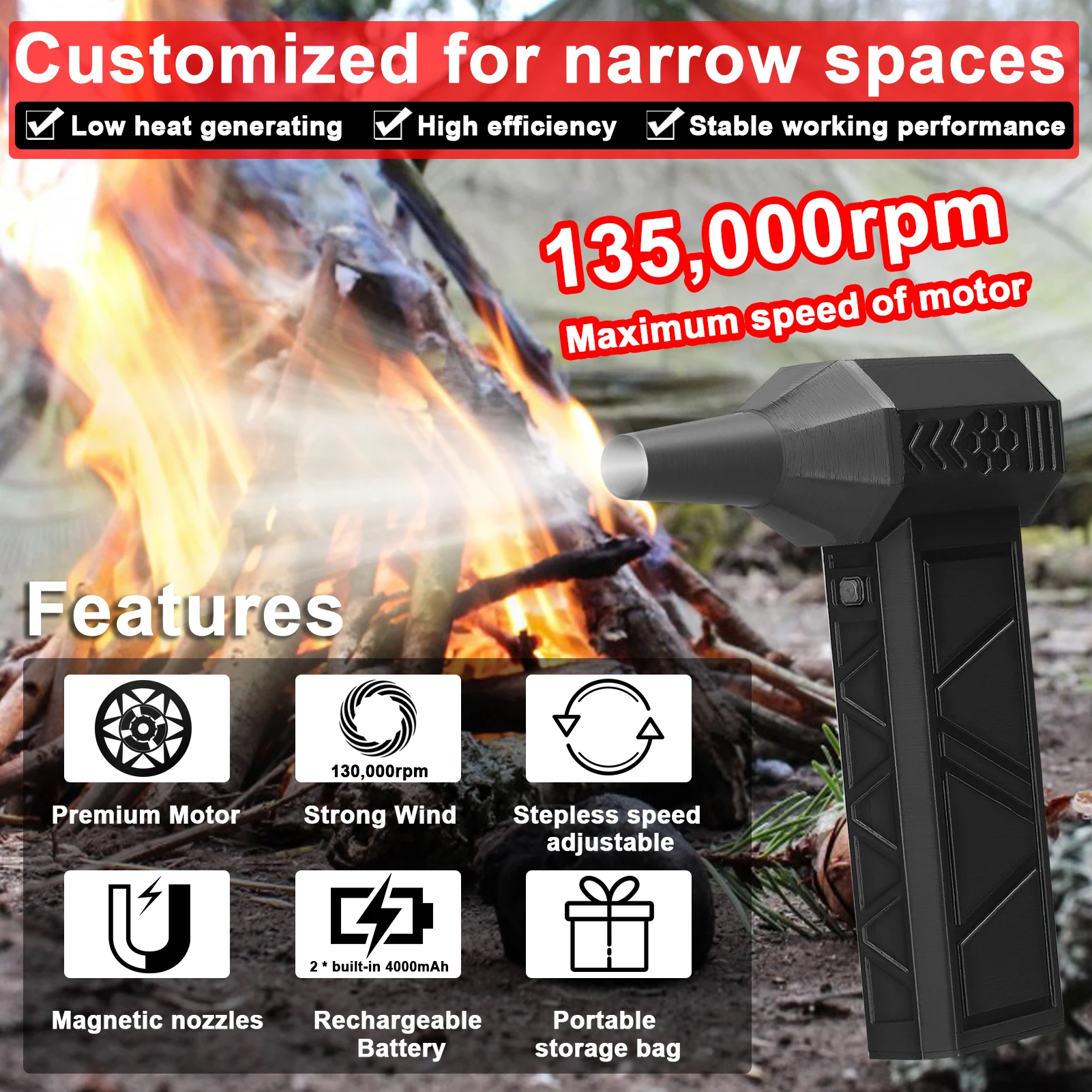 135000RPM Jet Fan Powerful Brushless Motor 4000mAh Stepless speed regulation Ducted Turbofan High Power Violent Turbo Fan Tools