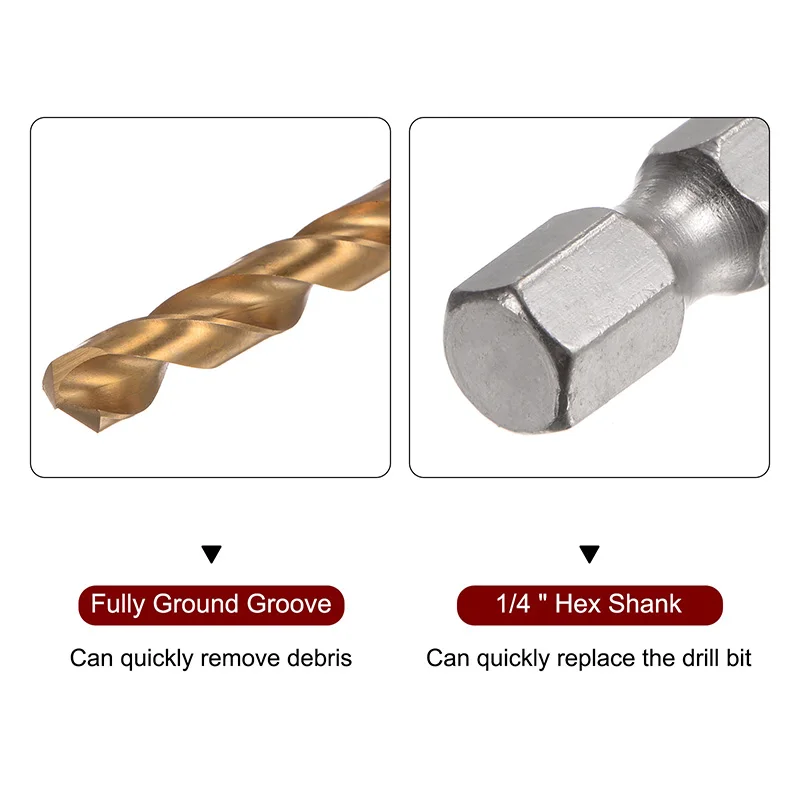 Hex Shank Titanium M35 HSS Twist Drill Bit 6/7/8/9/10/11/12/13mm Hex Twist Drill Bit with 1/4" Shank Drilling Tool Power Tools