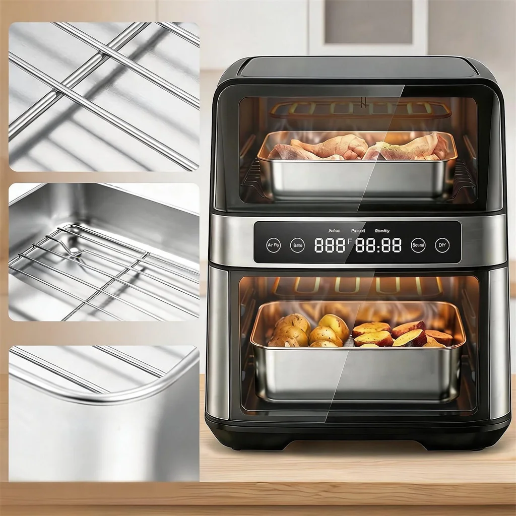 Heißluftfritteuse-Zubehör 304 Edelstahl Grillrost und Backblech für Ninja AF400EU/AF451EU/AF500EU/DZ400EU mit 2 Backrinnen und 2 Backblechen