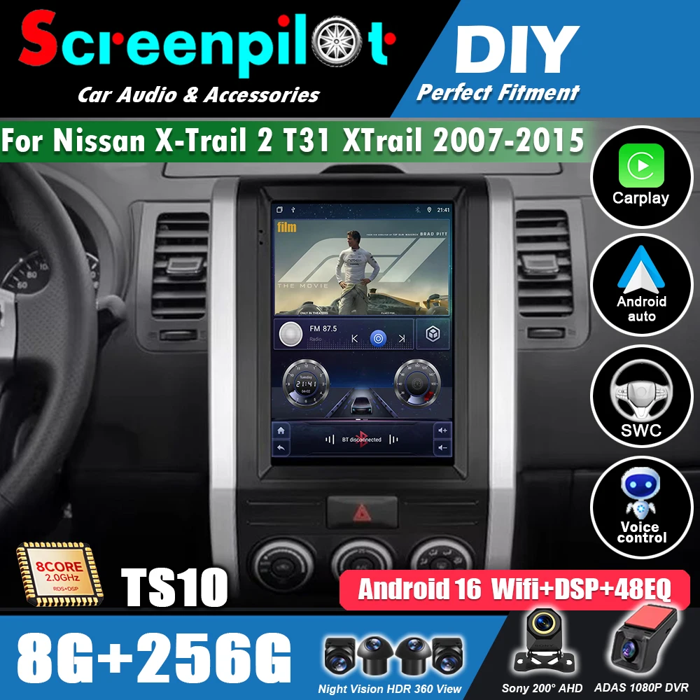 Radio Multimedia para Auto con Android 16 para Nissan X-Trail 2 T31 XTrail 2007-2015, Reproductor de DVD, GPS, Pantalla de 9.7 Pulgadas, Estéreo, Bluetooth, Control de Volante