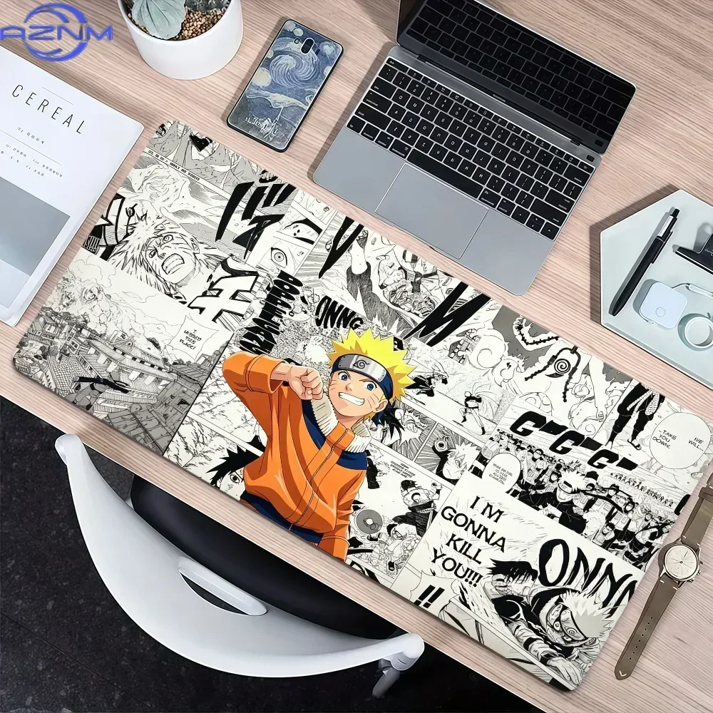 Anime Naruto Manga Collage Large Mousepad, Rubber Non‑Slip Stitched Edges Desk Mat, Cool Ninja Extended Keyboard Mouse Pad for G