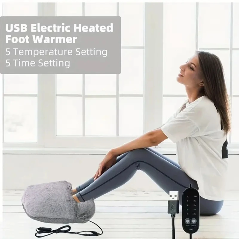 Plush Foot Warmers USB Powered Heating Safe 5 Temperature Control Portable Indoor Outdoor Use For Adults Seniors Kids 15UB