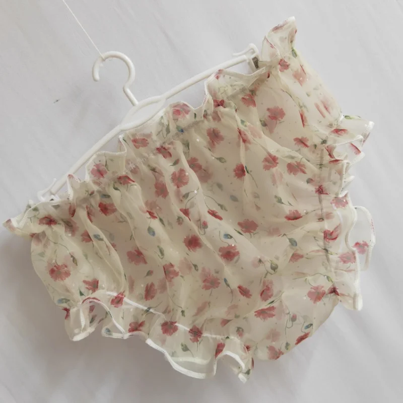 Men's Sexy Ruffled Floral Underpants Comfortable Perspective Organza  Briefs Sissy Couple FKK Live Show Dance Sexy Costume BF