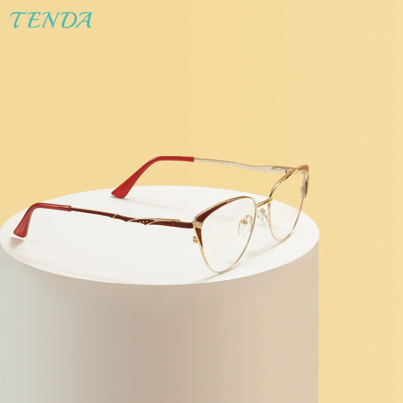 Cat Eye Female Full Rim Fashion and Colorful Metal Eyeglasses Frame With Spring Hinge For Prescription Lens