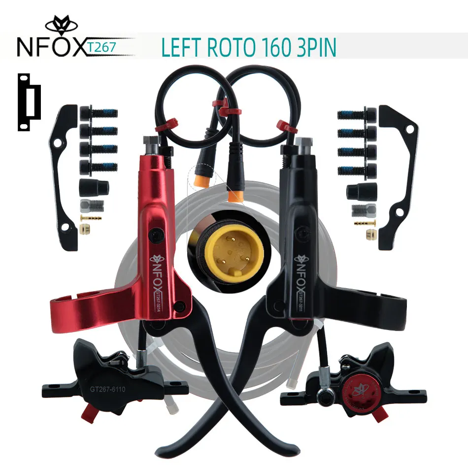 NFOX GT267 Left Disc 3pin Electric Bicycle Oil Cutting Hydraulic Red Black Brakes160 Light Alloy Mountain Bike Accessories HB875