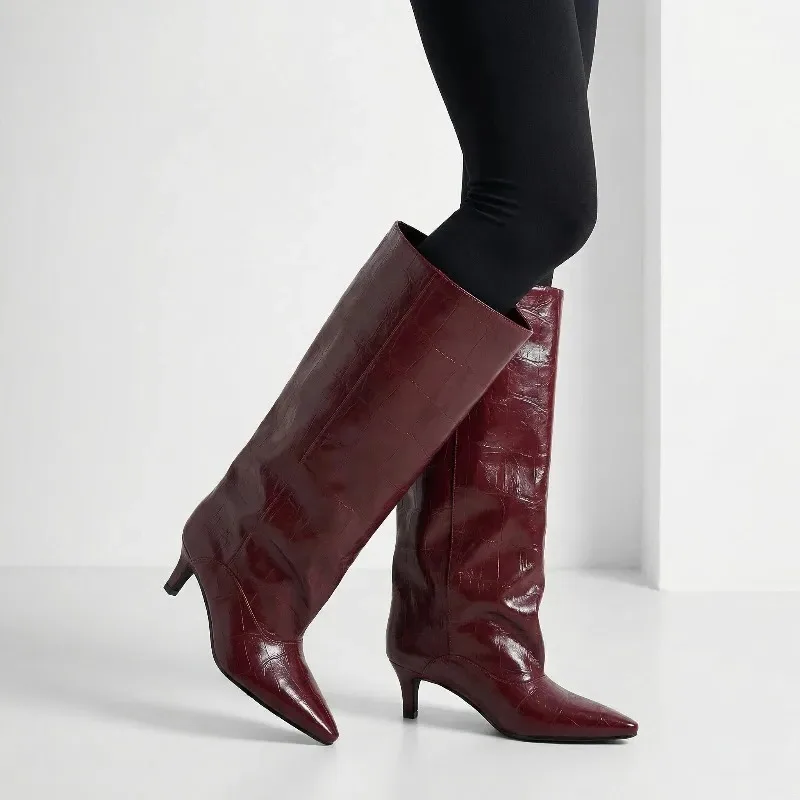 

2026, весенне-осенние новые универсальные длинные сапоги до колена с каменным узором, женская банкетная обувь в европейском и американском стиле