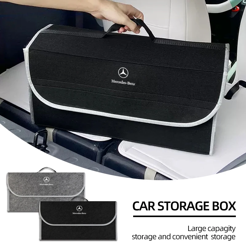 1pcs Car Trunk Storage Bag Felt Cloth Organizer Box Collapsible Auto Accessories For Mercedes Benz AMG CLK CLA A180 W108 W201 W2