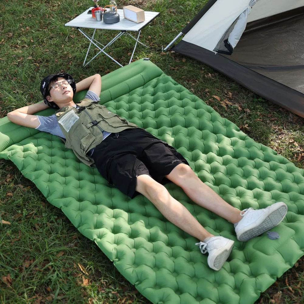 Outdoor Camping Air Mattress Foot Pump Self Inflating Sleeping Pad TPU with Pillow Portable Durable Tent Sleeping Mat