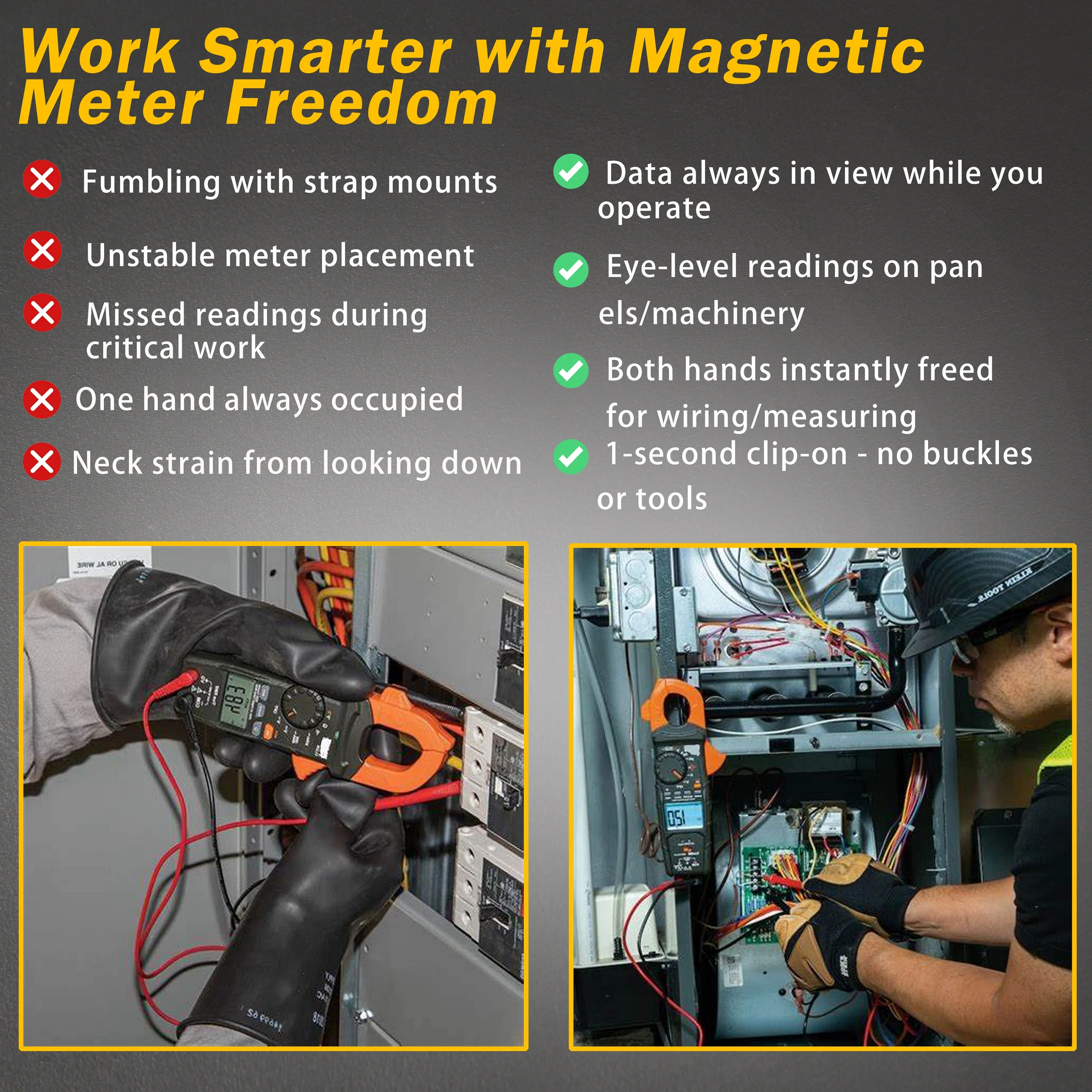 ZIBOO 69445 Magnetischer Aufhänger ohne Riemen für Klein Tools, Zangenmessgeräte und Multimeter mit leistungsstarken Seltenerdmagneten – Detail 2