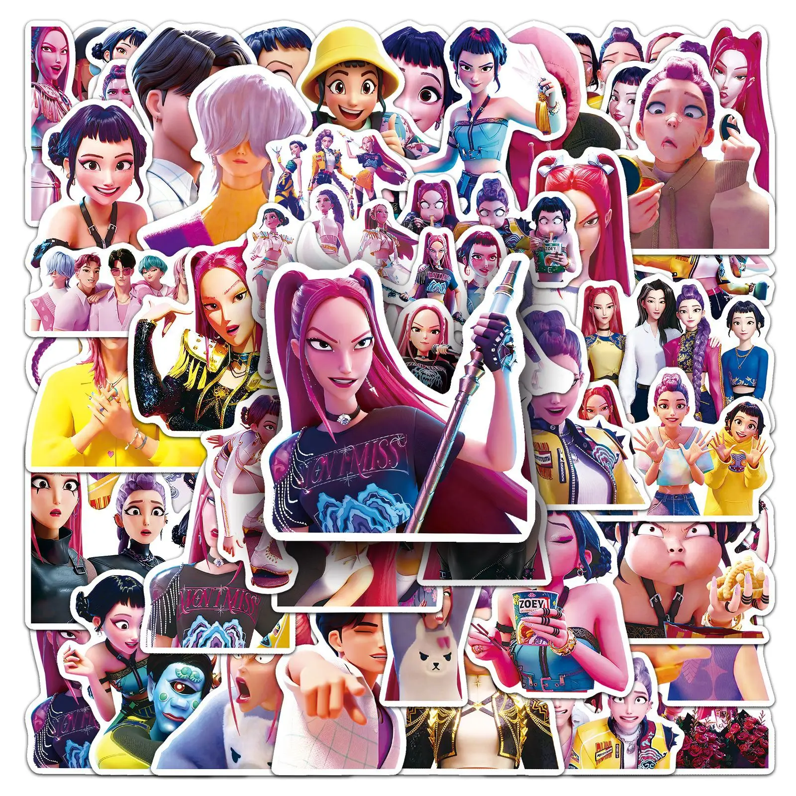 

50PCS New Anime KPop Demon Hunters Stickers Aesthetic DIY Kids Scrapbooking Phone Travel Luggage Skateboard Waterproof Decal