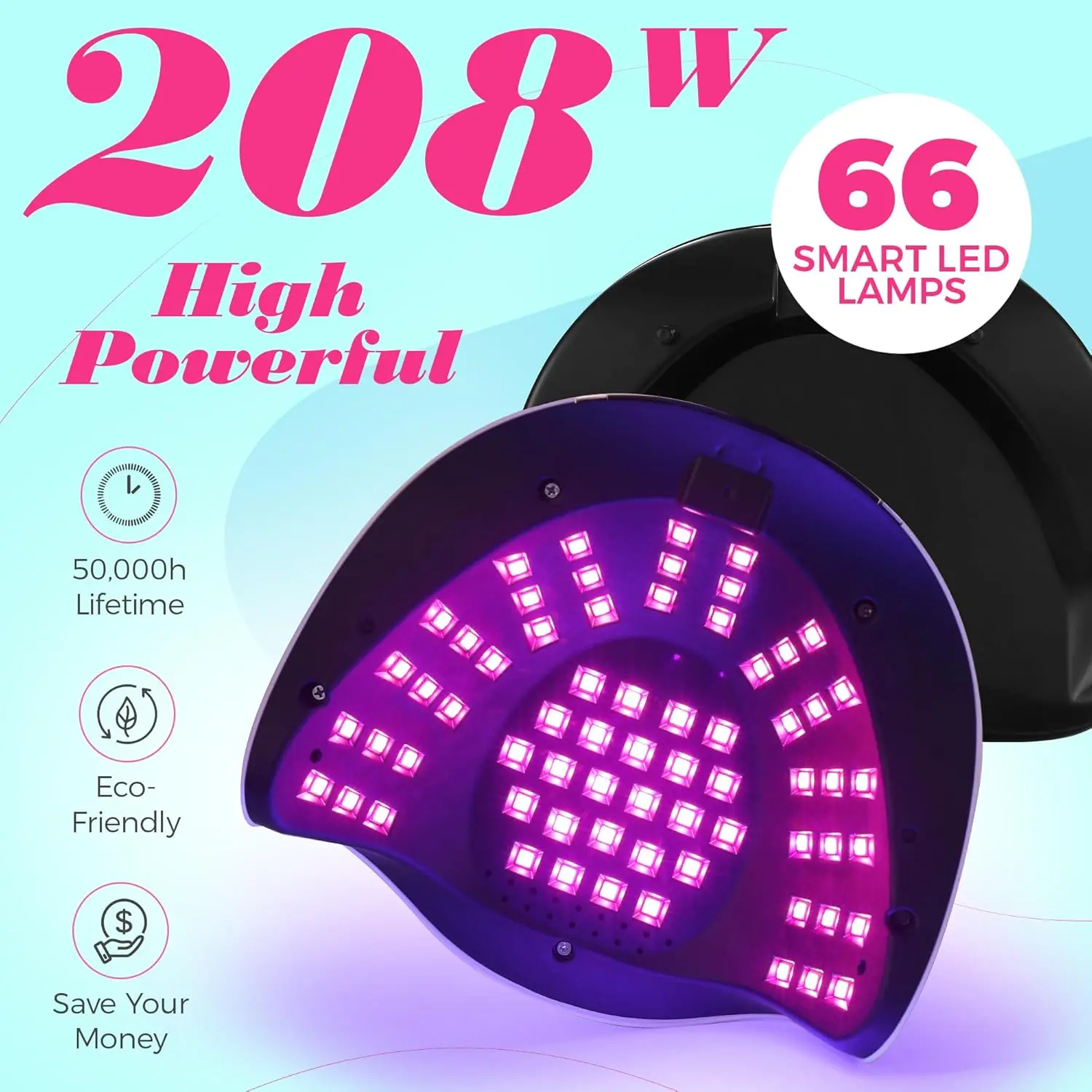 UV LEDネイルランプ 208W 66個のビーズ搭載 - プロ仕様の速乾ネイルドライヤー