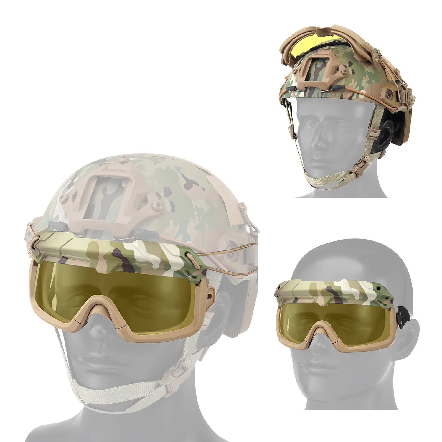  MULTIDIMENSIONAL Anti UV Split goggle Head Wearing Mode Adapte to Helmet wargame Hunting outdoor airsoft Cycling