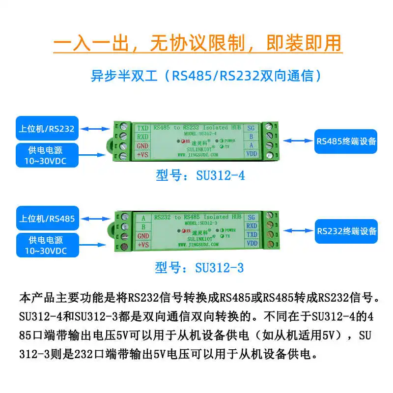 RS485 to 232 Photoelectric Isolation 600w Surge Converter Module Serial Communication Signal Transmission SU312