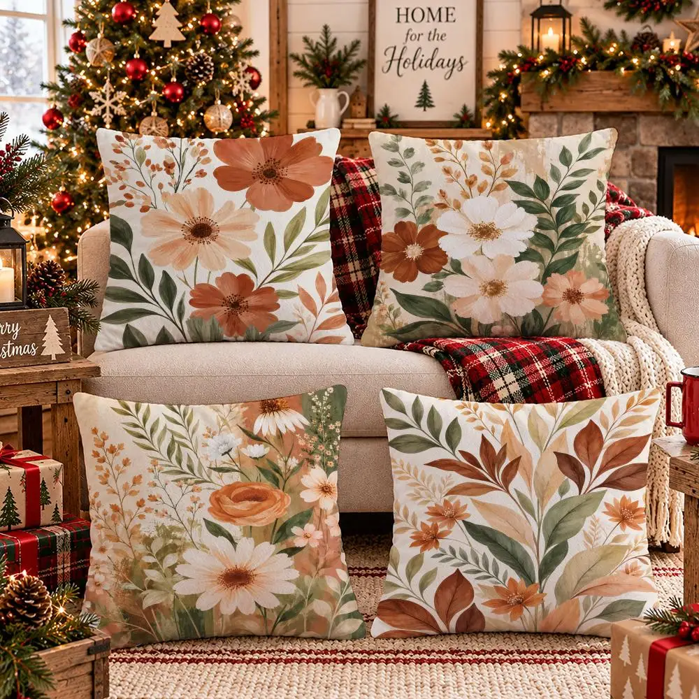 Terracotta Meadow Dreams Cushion Cover 1/4PCS Short Plush Pillow Cover Set Soft Decorative Cushion Case for Sofa Bed Home Decor