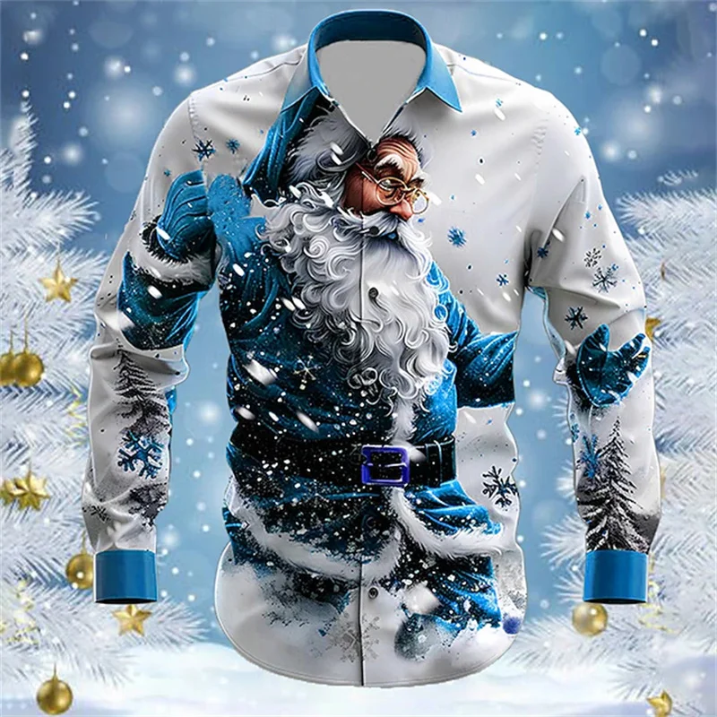 

Christmas Men's Shirt Christmas Gift Button Long Sleeve Shirt Fun Outdoor Festival Autumn and Winter Lapel Shirt Fast Shipping