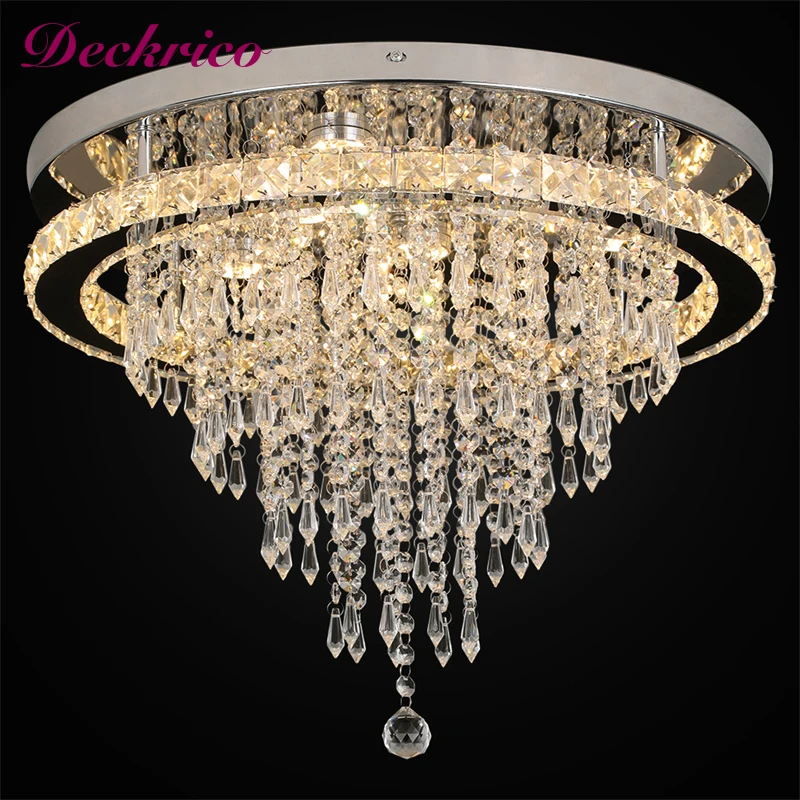 

Modern Interior Luxury K9 Crystal Ceiling Lamp Stainless Steel Fixtures With Remote Control Chandelier Dimmable Pendant Lights