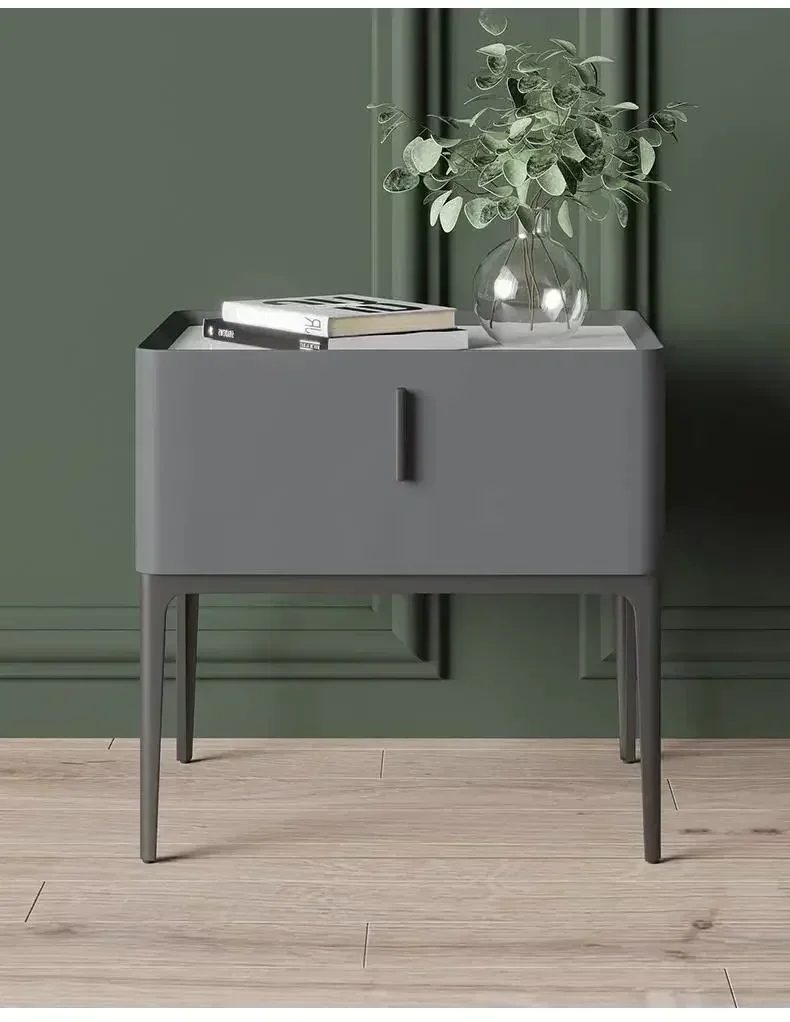 

Small Bedside Table Luxury Stone Plate Italian Storage Solid Wood Simple Light Modern Simple Bedroom Locker