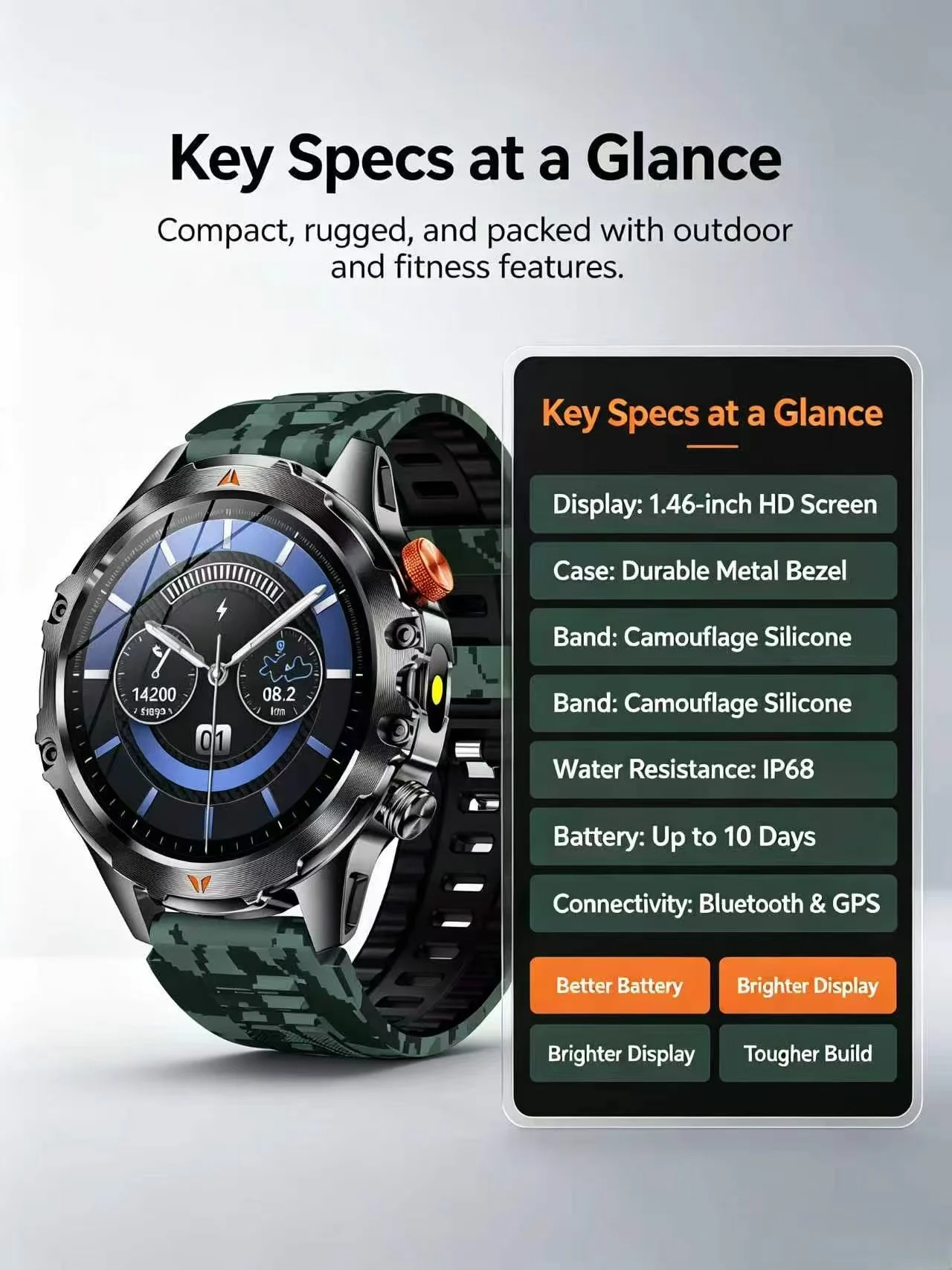 

Men's Smart Outdoor Sports Watch, 100+sports Mode, Android Systems