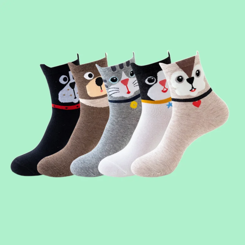 5 Pairs Cartoon Cat Cute Funny Personality Soft Comfortable Chrismas Gift High Quality Cotton Socks For Women 2024 New Socks