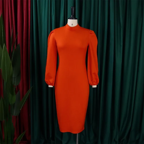 Imagen 2 del producto Vestido ajustado con cuello redondo para mujer, hombros descubiertos, paquete sólido a media pantorrilla, elegante vestido africano para fiesta de cumpleaños, 2024