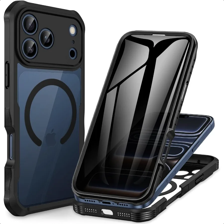 CENHUFO Magnetyczne etui z ochroną prywatności do iPhone'a 17 Pro Max [Kompatybilne z MagSafe] Pełne pokrycie telefonu z wbudowanym szkłem hartowanym 9H