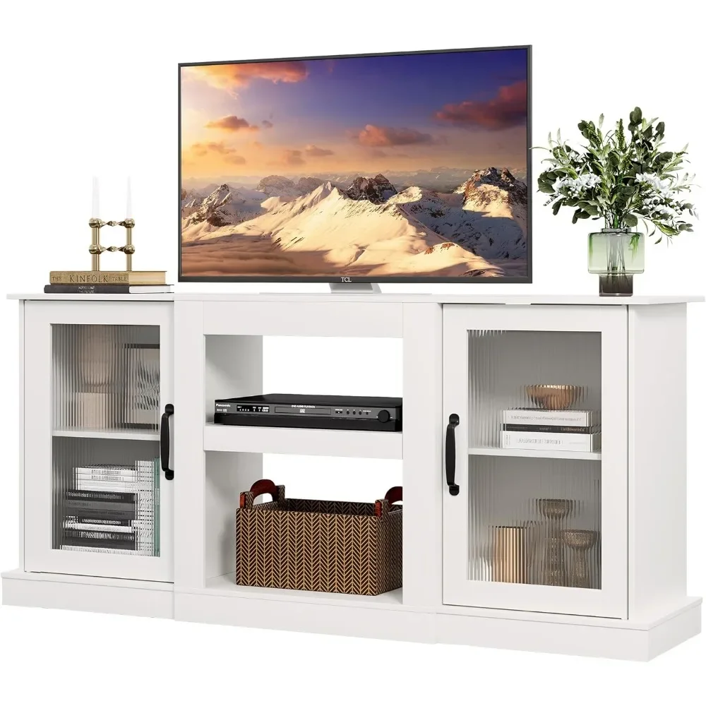 

Retro TV Stand for 65 inch TV, TV Console Cabinet with Storage, Open Shelves Entertainment Center for Living Room