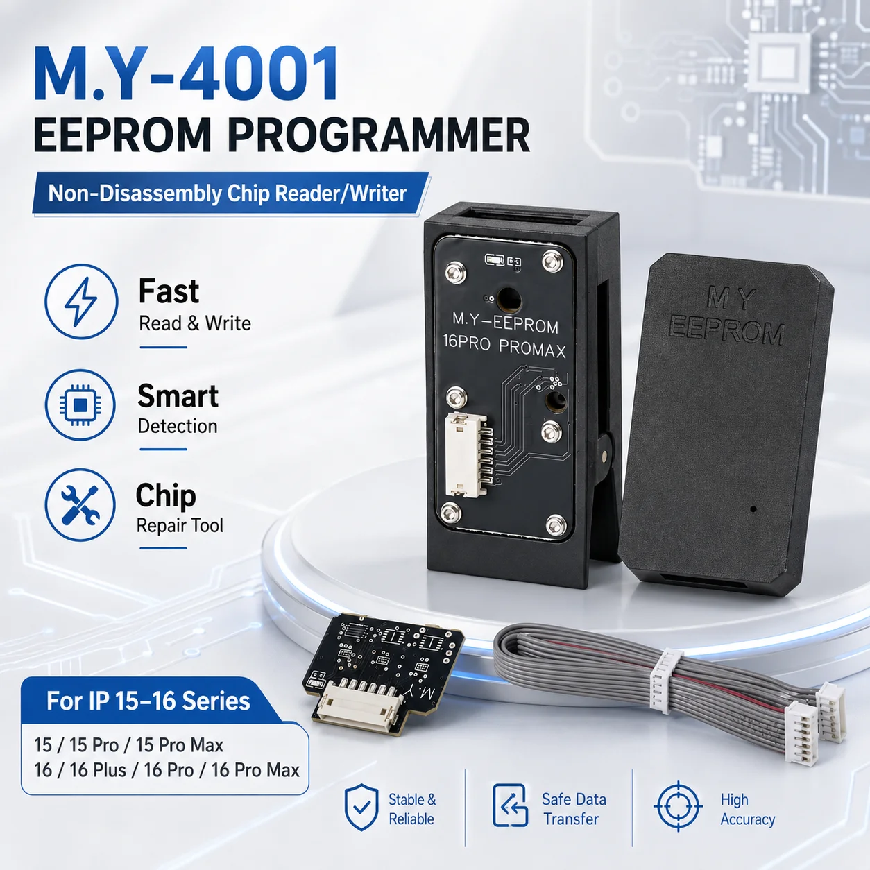 YCS M.Y-4001 EEPROM Programmer Non-Disassembly Chip Reader Writer for IP 15 16 Pro Max Charging IC Repair Tool