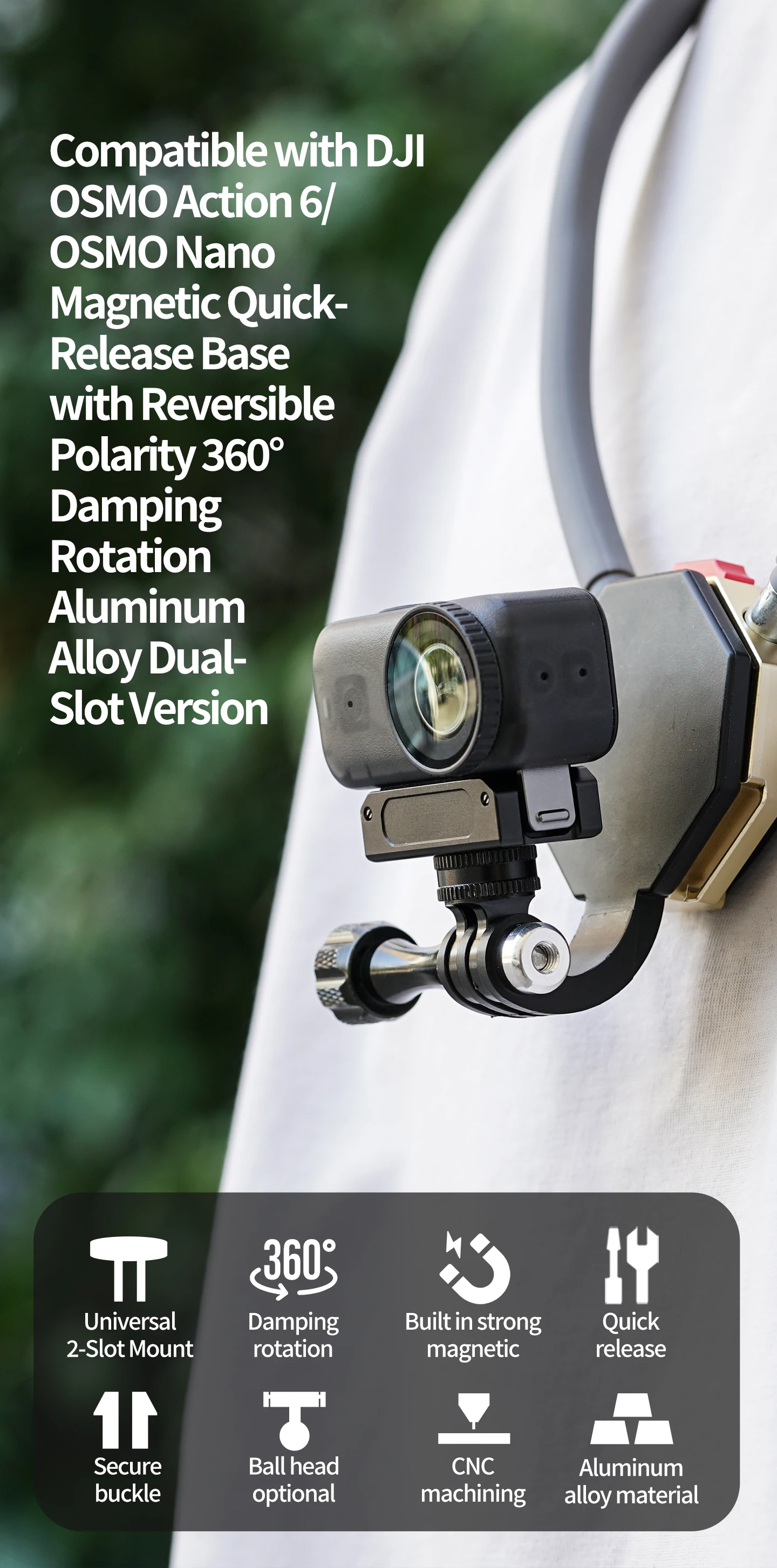 360 drehbarer Stativadapter, magnetische Halterung für DJI Osmo Nano Action 6, Kamera, POV, Vlog, Selfie-Stick, Helm, Schnellwechselhalterung – Detail 22