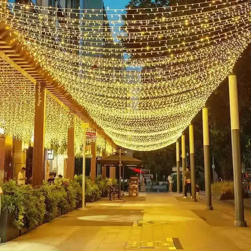 Outdoor LED String Light, Lâmpadas, Festão, Lâmpadas, EU Plug, 8 Modos de Iluminação, Festa, Feriado, Decoração de Natal, 10m, 20m, AC 220V