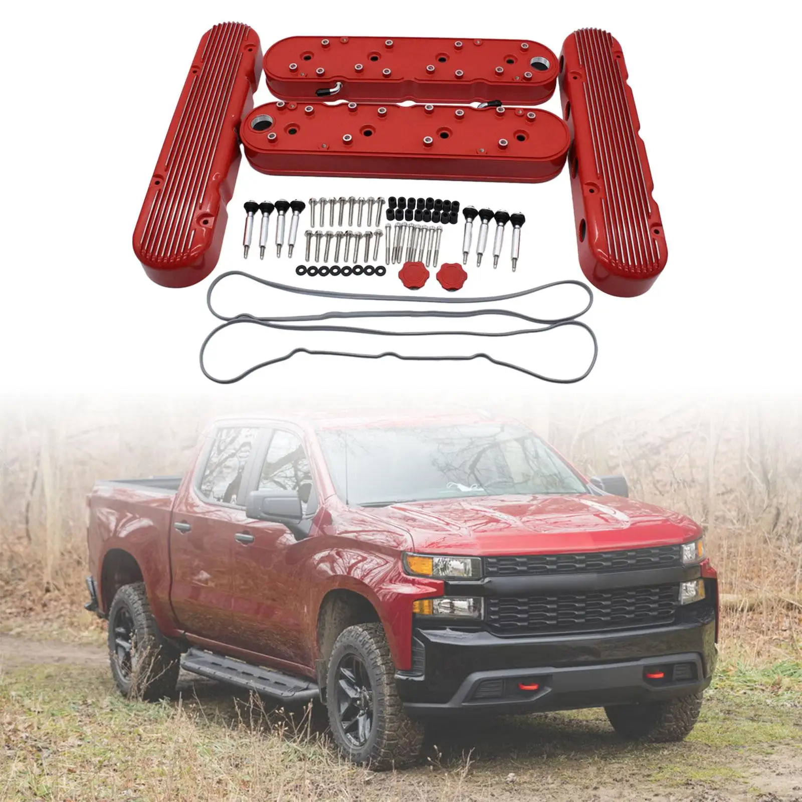 Red Valve Covers Aluminum Easily Install with Mounting Screws for Chevy