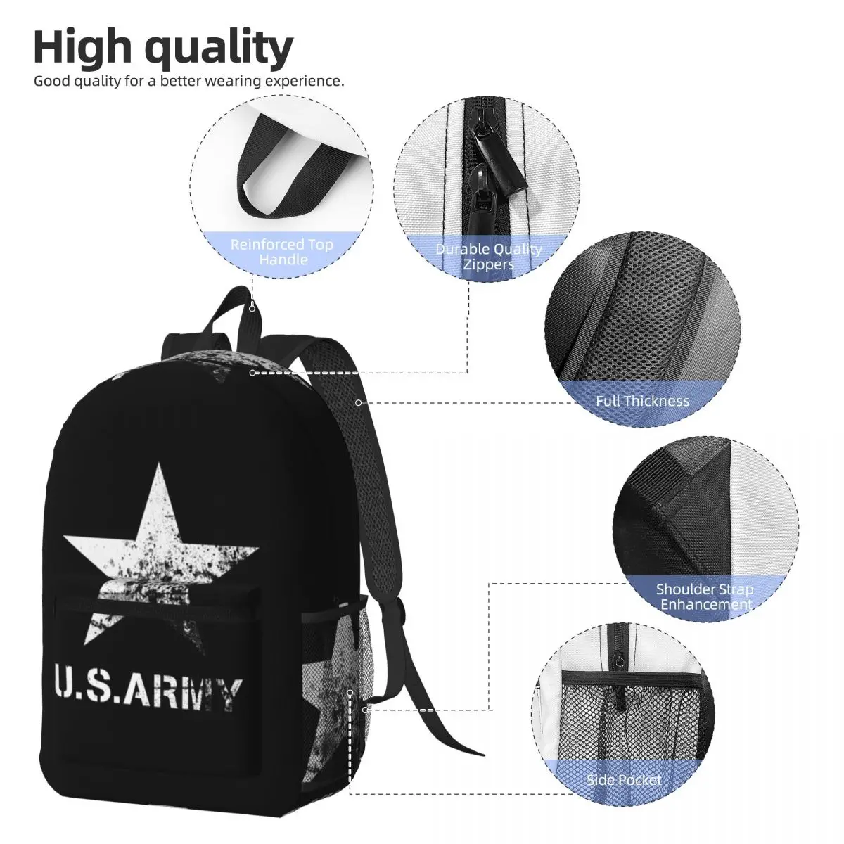 America Army Military Star Backpack Student BookBag Kids School Bag Laptop Shoulder Bags for Men Women