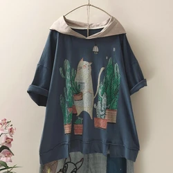 Women's Oversized Short Sleeve T-Shirt Summer Thin Casual Hooded Hoodies Harajuku Printing Loose Pullovers for 18-24 Years Old