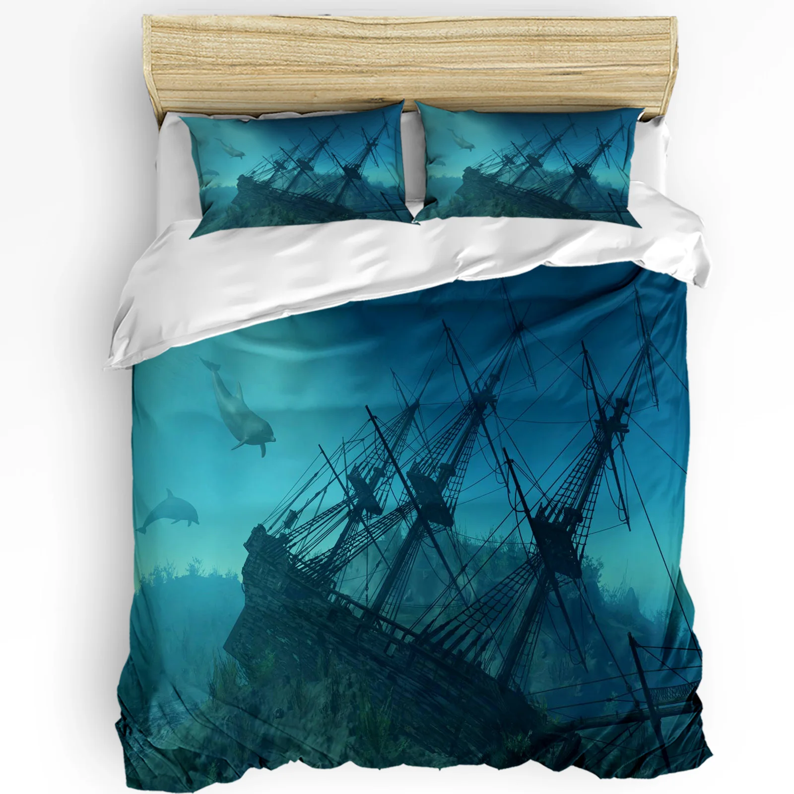 

Sinking Ship Underwater Dolphin Bedding Set 3pcs Duvet Cover Pillowcase Kids Adult Quilt Cover Double Bed Set Home Textile