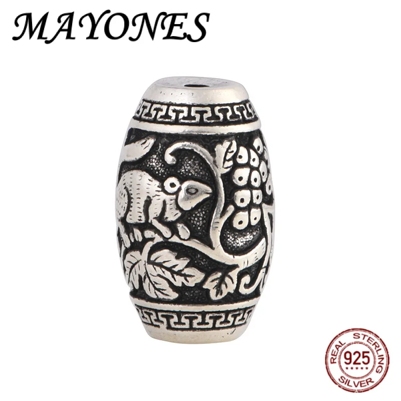 

990 Silver Retro Original Design Squirrel Branch Barrel Beads Men's and Women's Handstrings Handmade DIY Jewelry Accessories