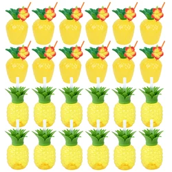 Plastic Pineapple Cups With Straw Strawberry Cup Hawaiian Luau Birthday Party Decoration Tropical Summer Beach Drinking Cup